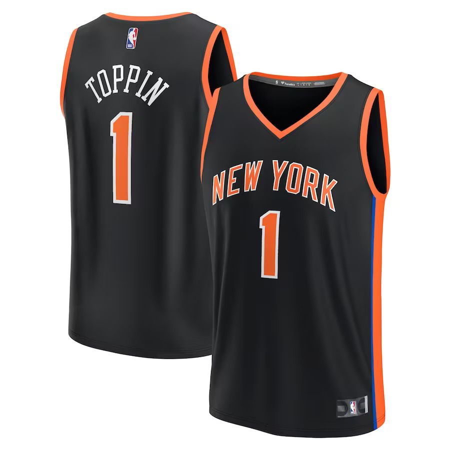 Men New York Knicks #1 Obi Toppin Fanatics Branded Black City Edition 2022-23 Fastbreak NBA Jersey->new york knicks->NBA Jersey